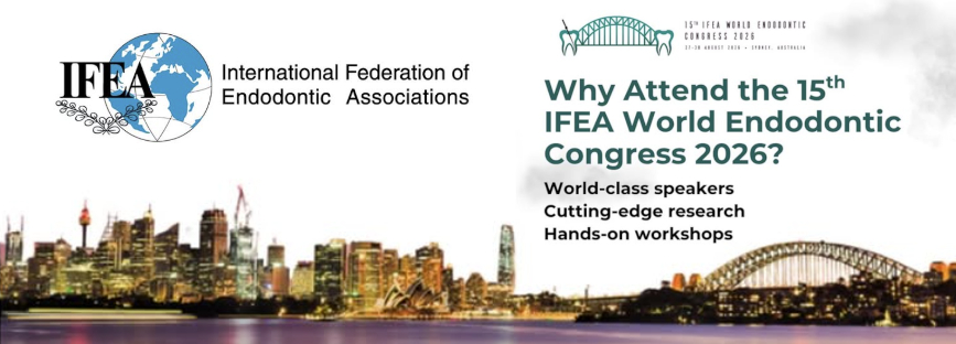 IFEA – 15th World Endodontic Congress (WEC 2026) — Sídney, Australia — 27–30 ago 2026. Sede: ICC Sydney.